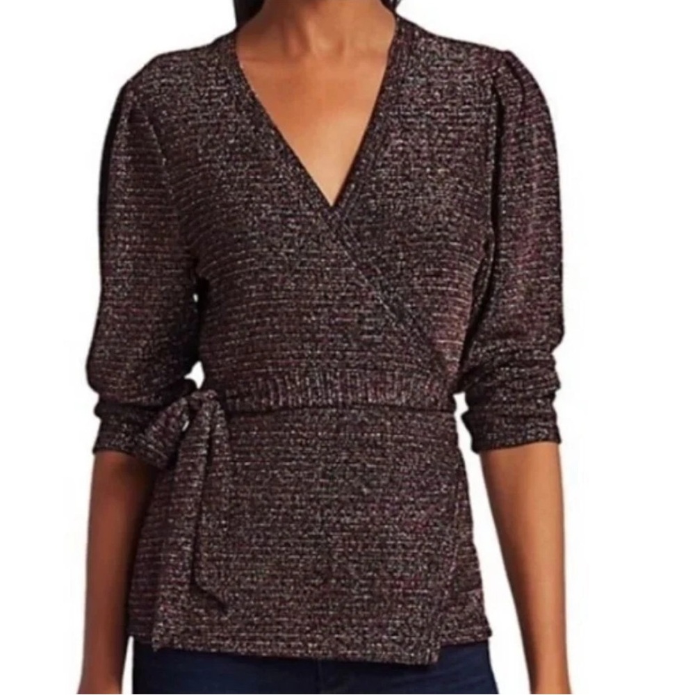 PAIGE Jasper Metallic Wrap Top Sz Small Multicolored